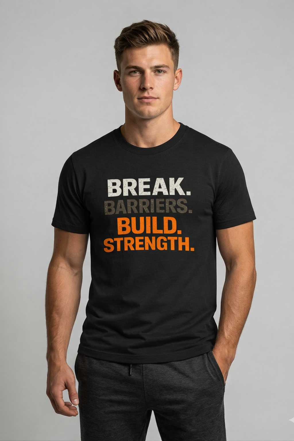 Break Barriers Build Strength Motivational Gym T-Shirt | Fitness Workout Motivation Tee for Men & Women