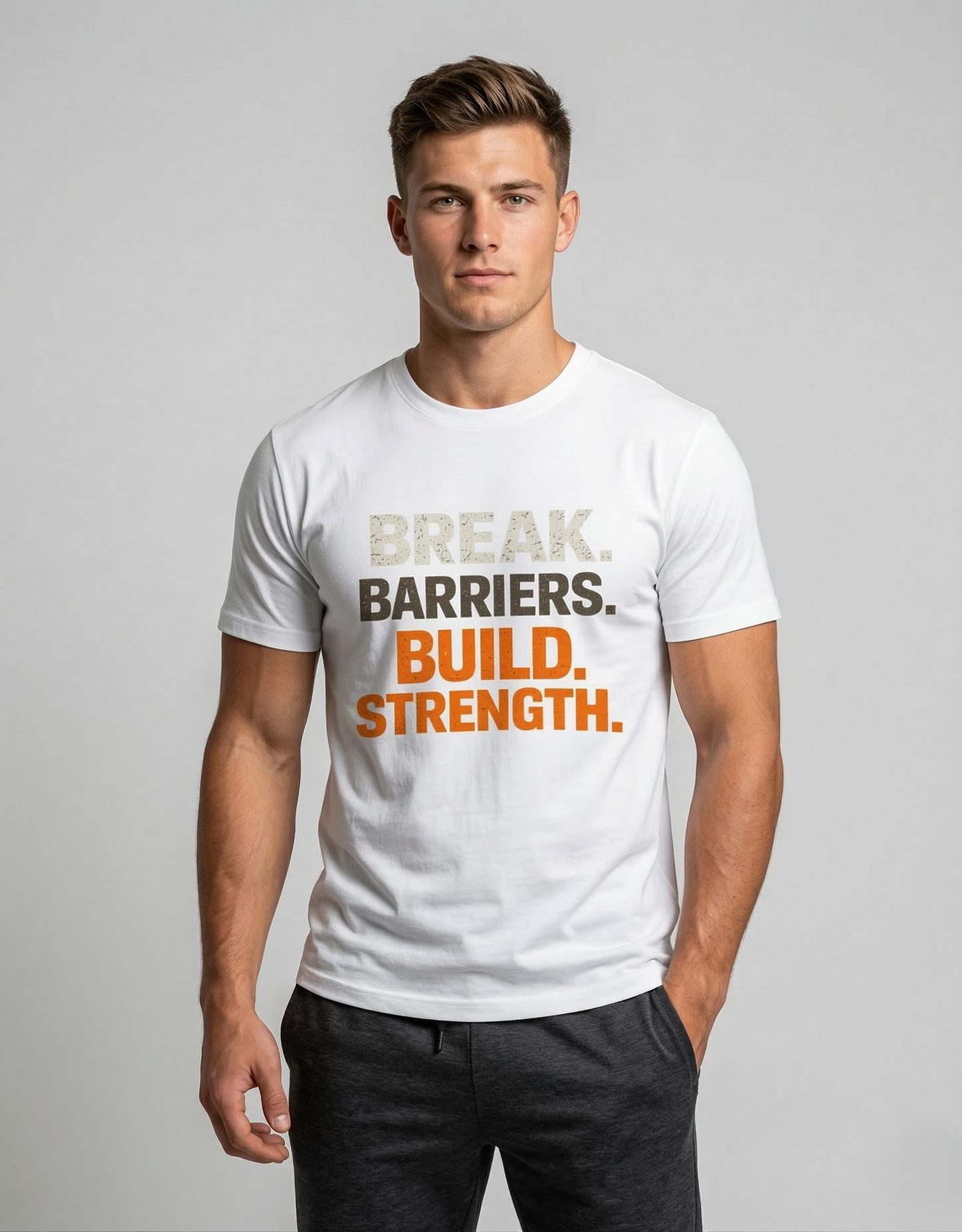 Break Barriers Build Strength Motivational Gym T-Shirt | Fitness Workout Motivation Tee for Men & Women