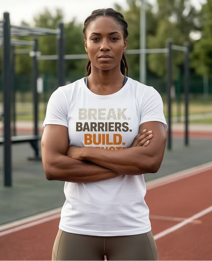 Break Barriers Build Strength Motivational Gym T-Shirt | Fitness Workout Motivation Tee for Men & Women