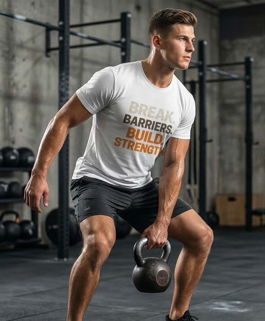 Break Barriers Build Strength Motivational Gym T-Shirt | Fitness Workout Motivation Tee for Men & Women